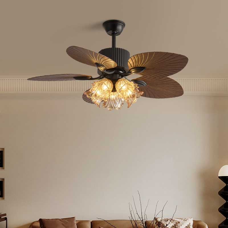 东南亚美式覆古风扇灯吊扇一体吊扇灯家用客厅大S尺寸风扇中古吊