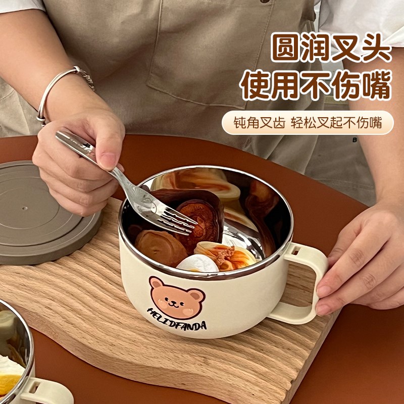 儿童碗304不锈钢带盖碗宿舍用学生方便碗泡面神器饭X吃盒碗筷套装