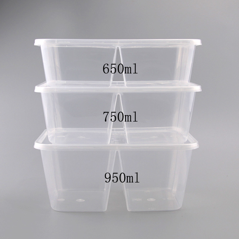 一次性餐盒饭盒透明长方形两格双格E分格便当盒快餐外卖带盖打包