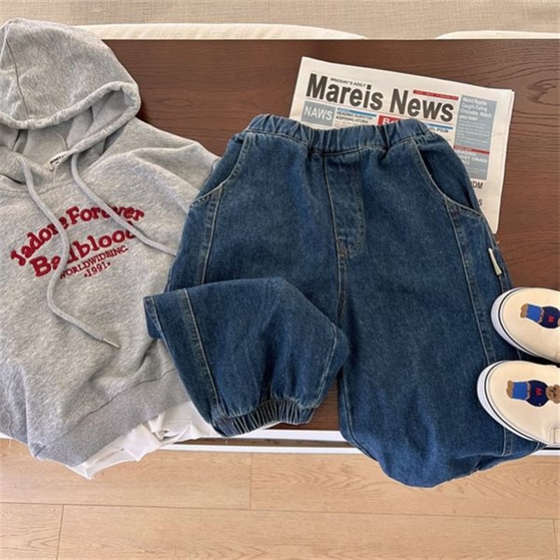 儿童牛仔裤春秋男童女童束脚裤子宝宝夏季灯笼L裤2025新款加绒秋