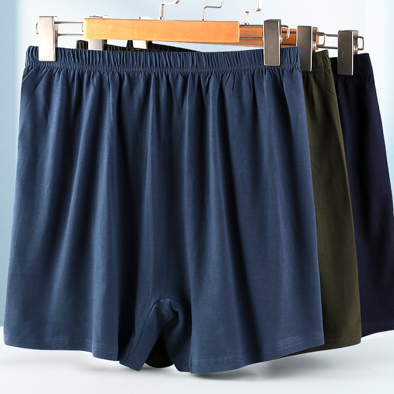 男士纯棉内裤中老年人平角裤x宽松大码老人四角短裤深档全棉加长