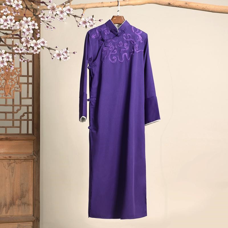 相声演出服中g式长袍新款刺绣大褂立领斜襟复古唐装民国风男装马