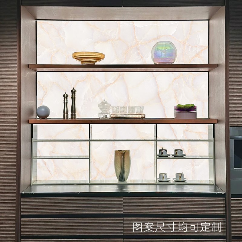 亚克力透光板酒柜理石纹背板置物架餐边柜书柜透光W板开放格背景