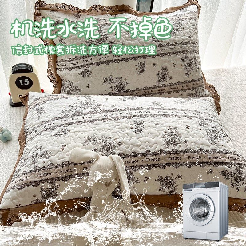 纯棉夹棉b枕头套一对装加厚加大50x80全棉花边学生宿舍40x60枕芯