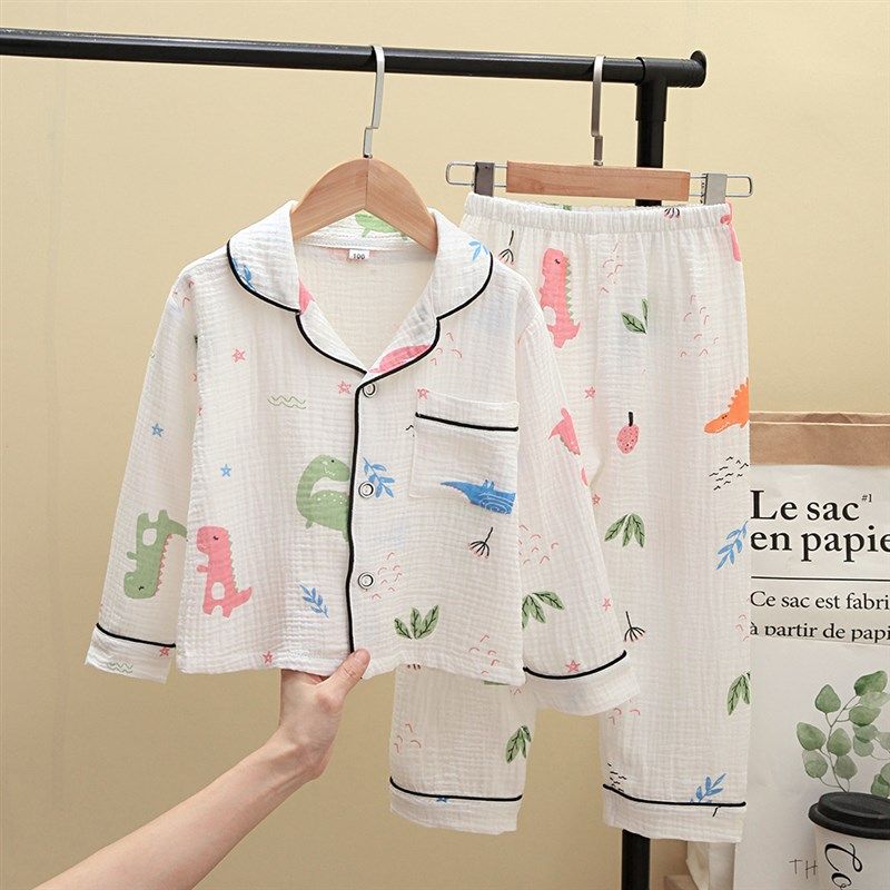 男童睡衣春秋纯棉纱布夏季薄款儿童空调服长袖女童宝宝Z家居服套,童装/婴儿装/亲子装,家居服套装,淘宝优惠券,粉丝福利购,淘宝优惠卷