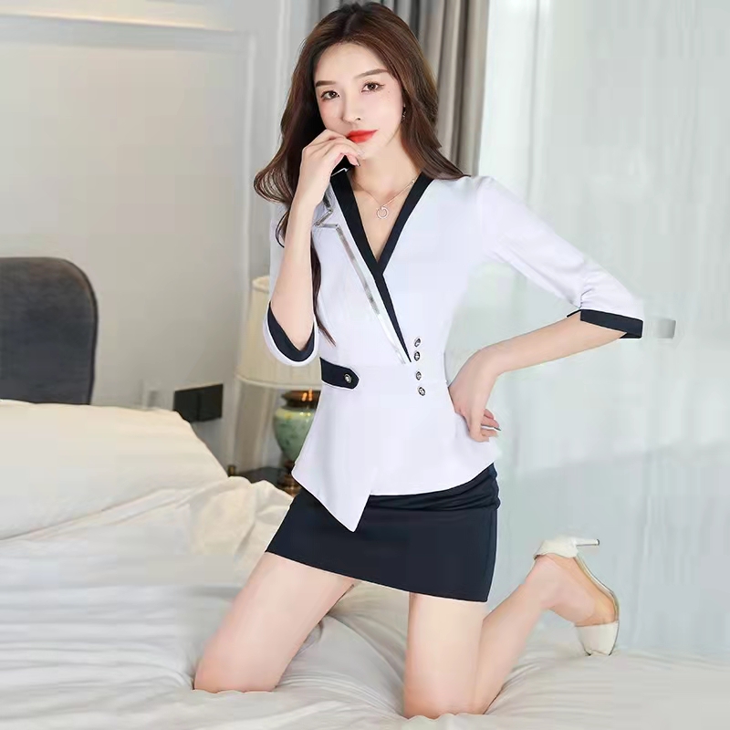 沐足工衣套装女春夏2022v新款足浴技师工装养生馆按摩足疗店工作