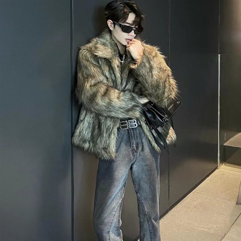 冬季美潮环保皮草夹克男士设计感小众痞F帅炸街毛毛外套2024新款