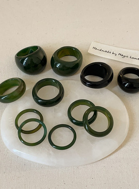 小众轻奢天然绿玛瑙复古女士戒指