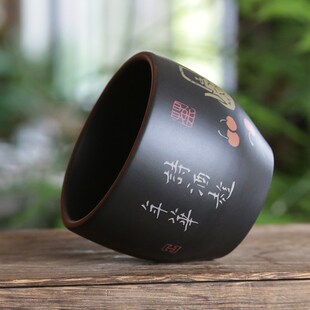 建水紫陶主人杯阴刻阳填手工打磨精品主人杯茶杯彩填主人杯小茶杯
