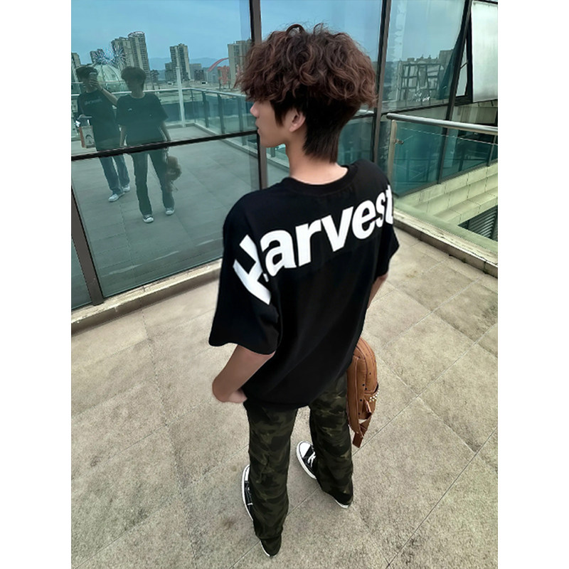 街头美式字母印花短袖圆领T恤男
