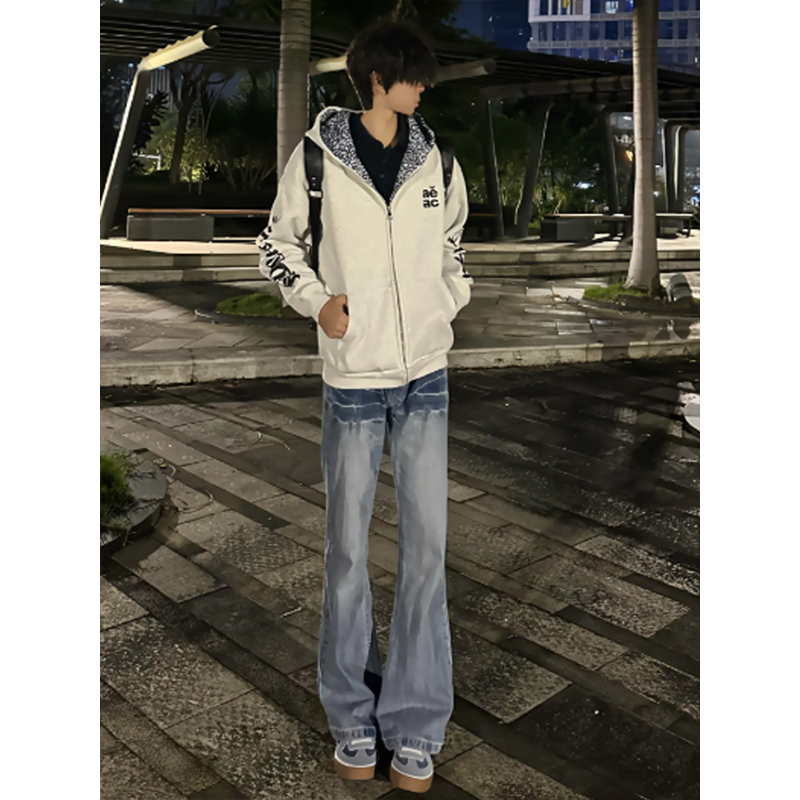 潮流高街豹纹满印内衬连帽卫衣男