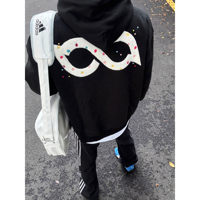 美式重磅字母贴布刺绣连帽卫衣男