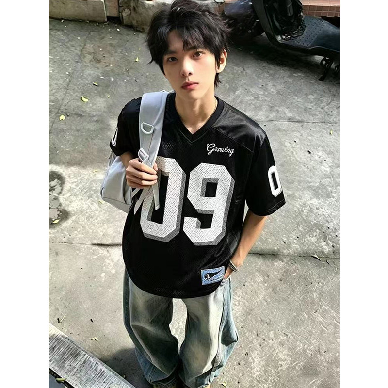 潮流美式网眼数字印花短袖t恤男夏季简约运动休闲情侣半袖上衣ins