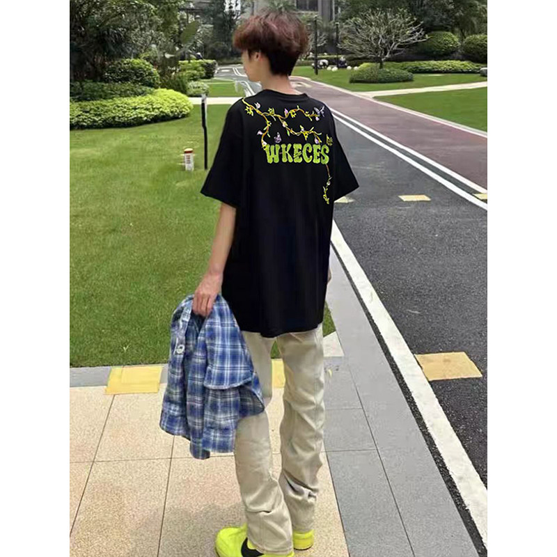 美式复古藤蔓花卉刺绣圆领短袖T恤男夏季新款高街小众慵懒风上衣,男装,T恤,淘宝优惠券,粉丝福利购,淘宝优惠卷