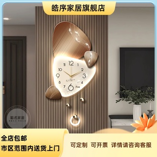 时来运转挂钟轻奢客厅背景墙装饰画高级感静音钟表立体创意格栅灯