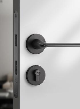 黑灰色室门锁室木门门把手JPK磁吸静内音房间木门锁家用分体房门