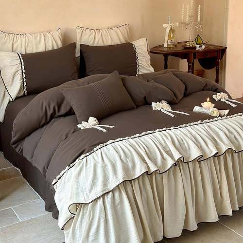 法式大麻花边棉件套荷叶边亲床上用品柔软肤四公主蝴蝶结UZY床单