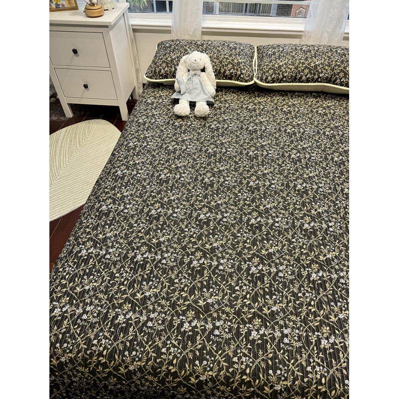 清新小黑花单A类棉夹棉绗缝床盖全件套三纯棉床榻榻米柔S7ynSyk软