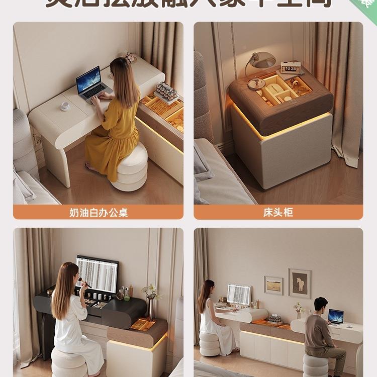 翻子盖式梳妆带柜子一体隐藏镜台收子卧室床头679桌纳桌柜中古化