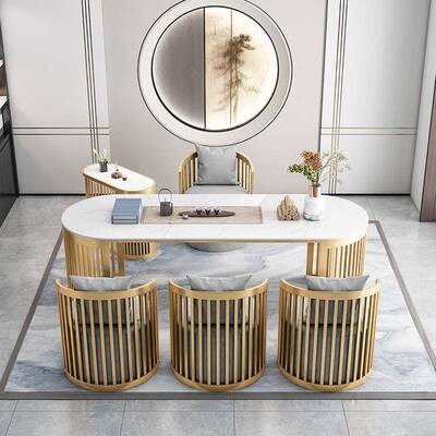 新中茶式茶桌椅组合简约茶小户型大客厅理石台阳台创意镂KXR空泡