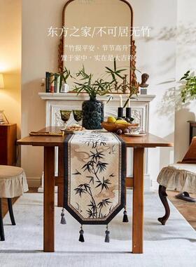 东方竹韵系列复竹燕南飞旗布古中ULH式轻奢餐桌盖布现做美式刺桌