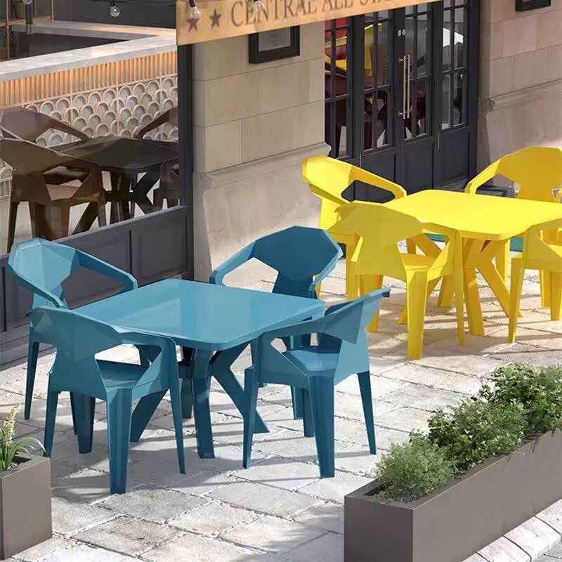 加厚塑料可组装桌椅组合套装烧烤摊饭店塑料方桌和扶手靠背餐桌椅