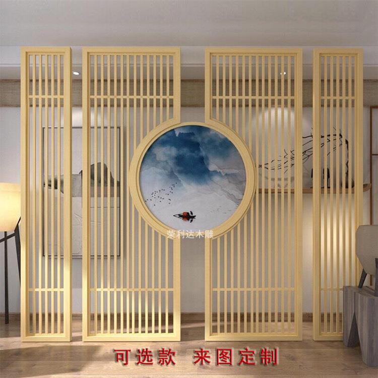 厂家A111-8新中式木半透纱画屏风客厅仿古明镂空花实格隔断厅入餐