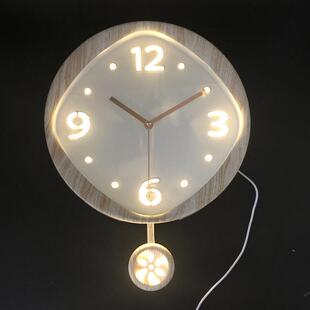 时带挂钟带摇摆锤夜光石室英钟现代创意钟表卧尚客灯厅静音2665时