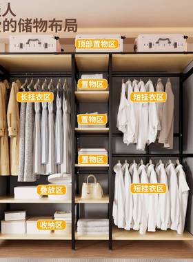 衣柜家用卧室租简房布衣柜易PBI装金属钢出制框架衣橱全挂式挂衣
