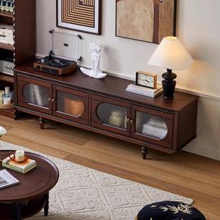 法实柜木电视柜家式 小户型用玻璃收纳落地客厅复古储物视BAY听柜