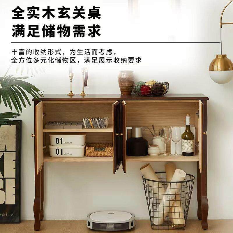 美式户玄桌关实木玄关柜客1厅置物柜靠墙隔入断柜廊正对走门长条