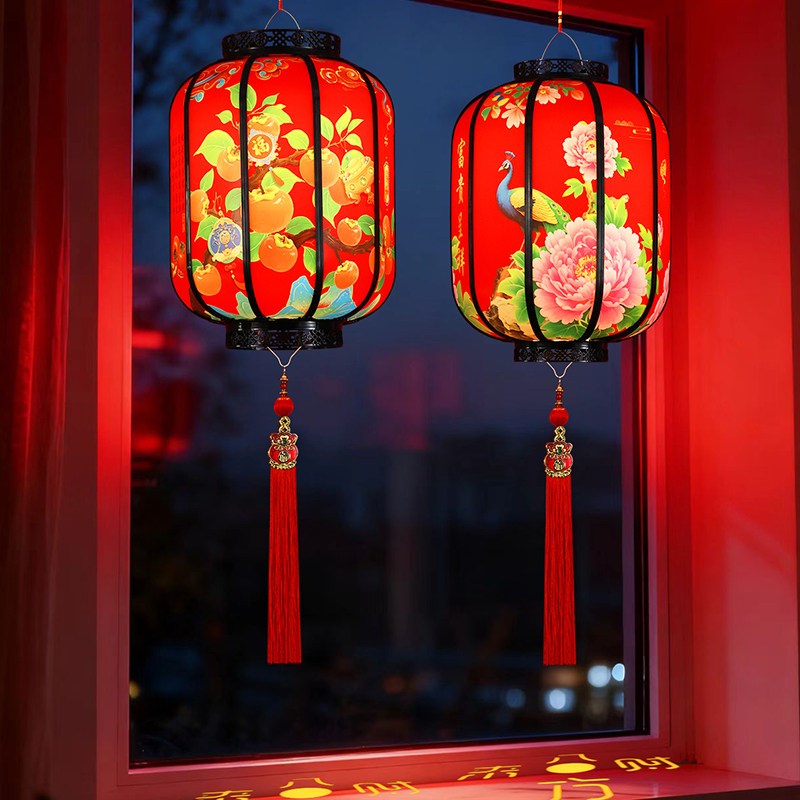 2026新款旋转灯笼LED走马灯充电红新年春节阳台大门口中国风一对