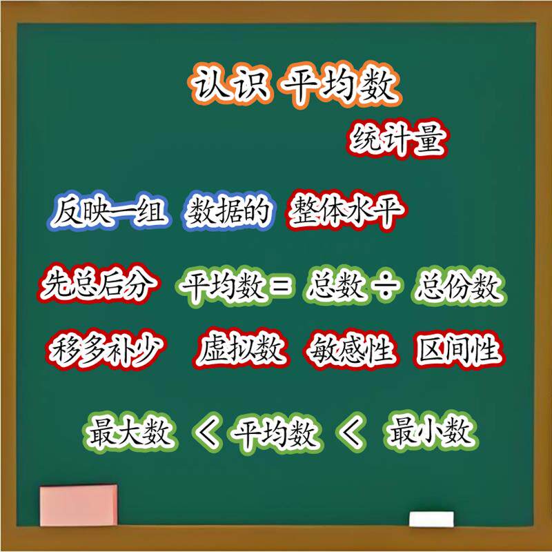 认识平均数板贴公开课教具板书设计黑板定制塑封磁性贴四下数学4