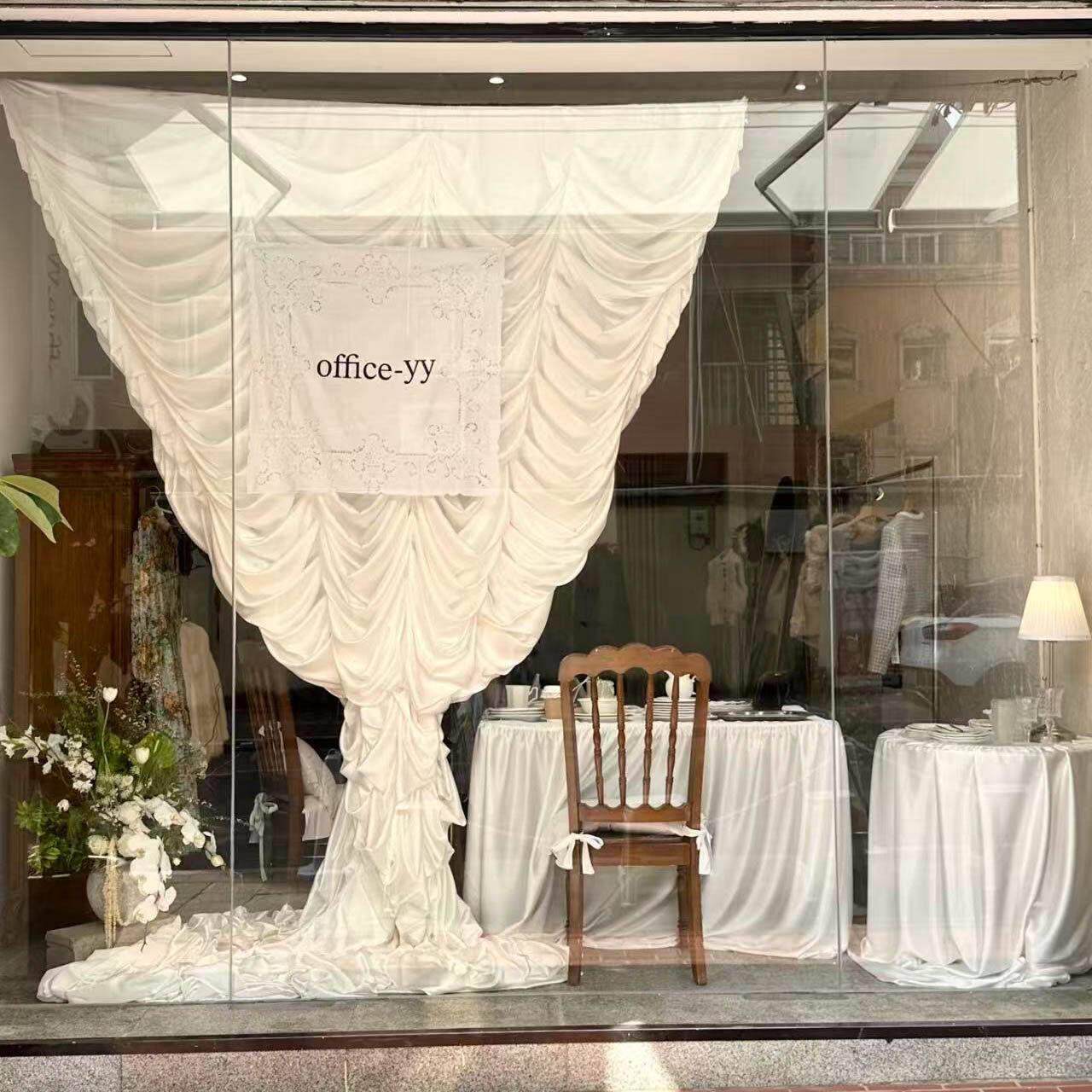 韩式ins风窗帘褶皱背景布服装店橱窗装饰道具网红拍照打卡装饰布