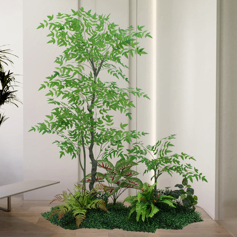 假绿植造景阳台布置大型南天竹入户玄关装饰室内景观仿真植物盆栽