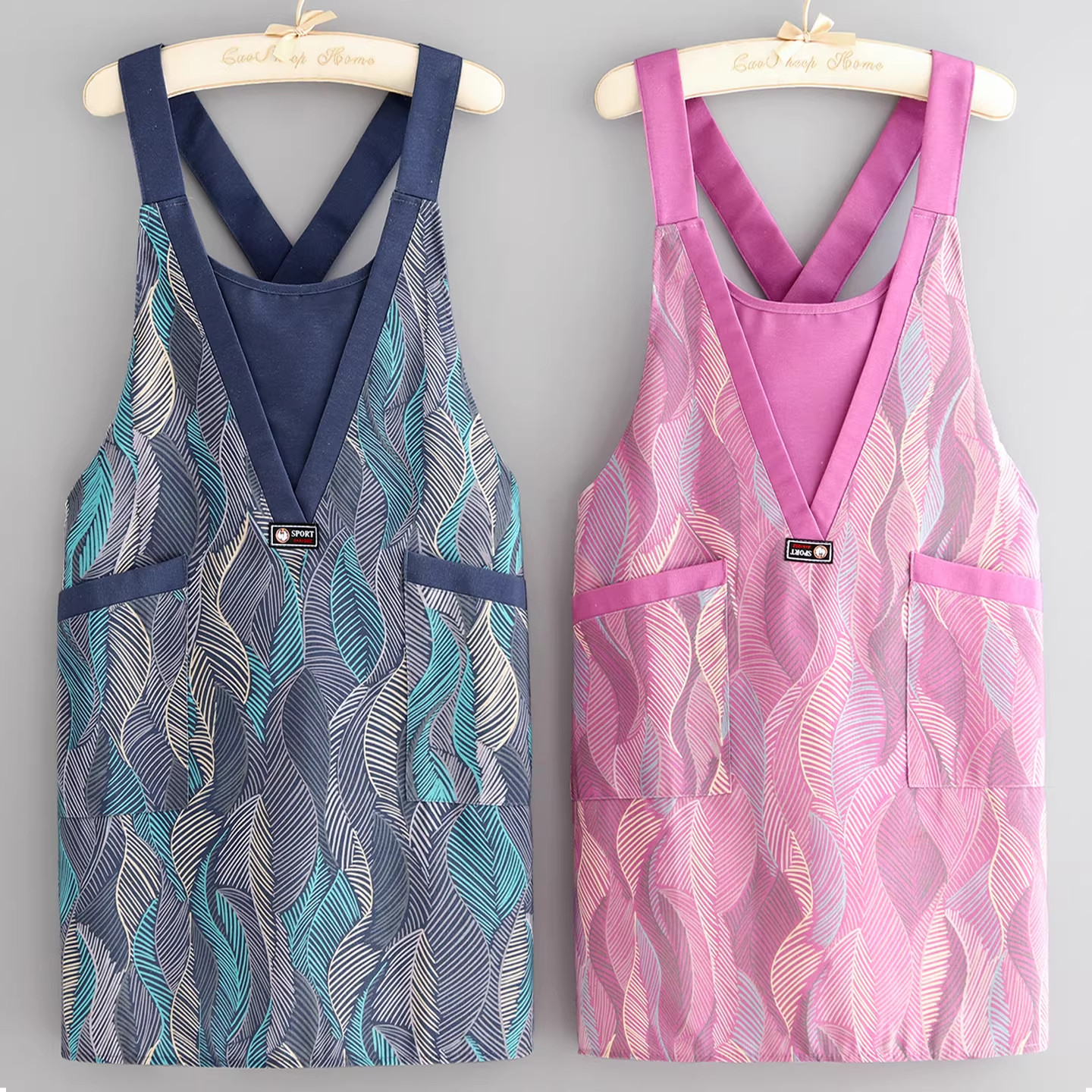 轻奢帆布免绑围裙家用厨房做饭围腰防污透气餐饮酒店服务员工作服