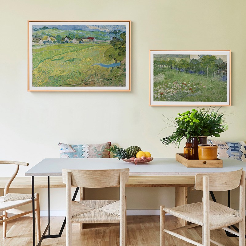 十七小众绿色治愈梵高莫奈名画原木风挂画客厅餐厅北欧装饰画玄关