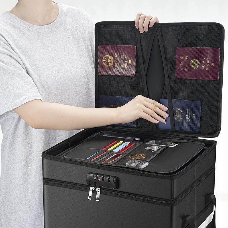 防火证件包超大号办公证件储物箱防水带锁可折叠家用收纳盒手提文
