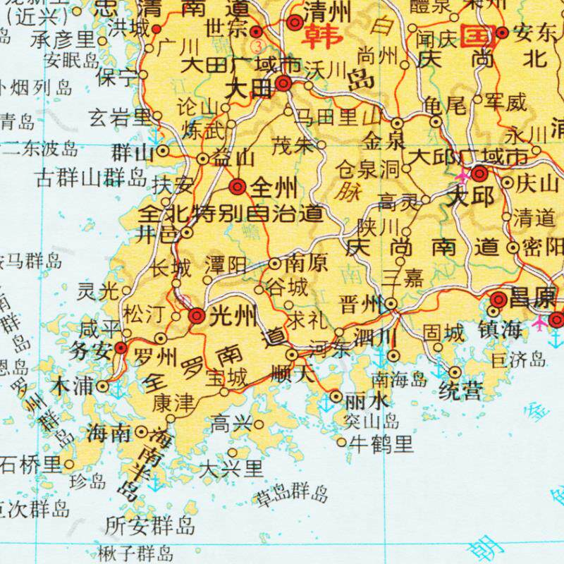 新版亚洲朝鲜韩国中文地图挂图行政交通墙贴装饰画办公室超大定制