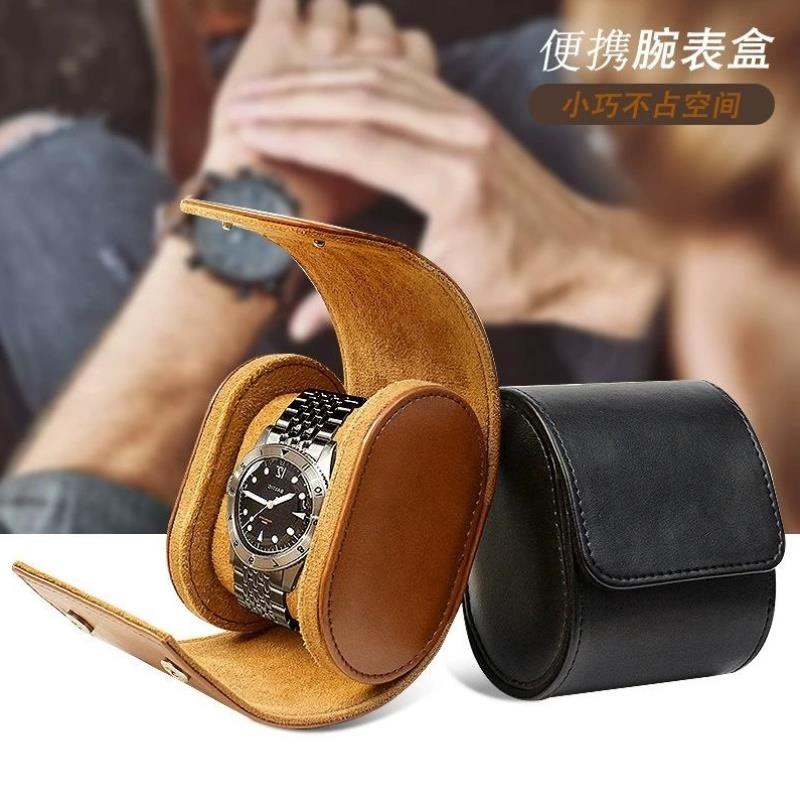 皮革手表收纳盒家用防尘车缝PU复古便携式高档手表防护展示盒,