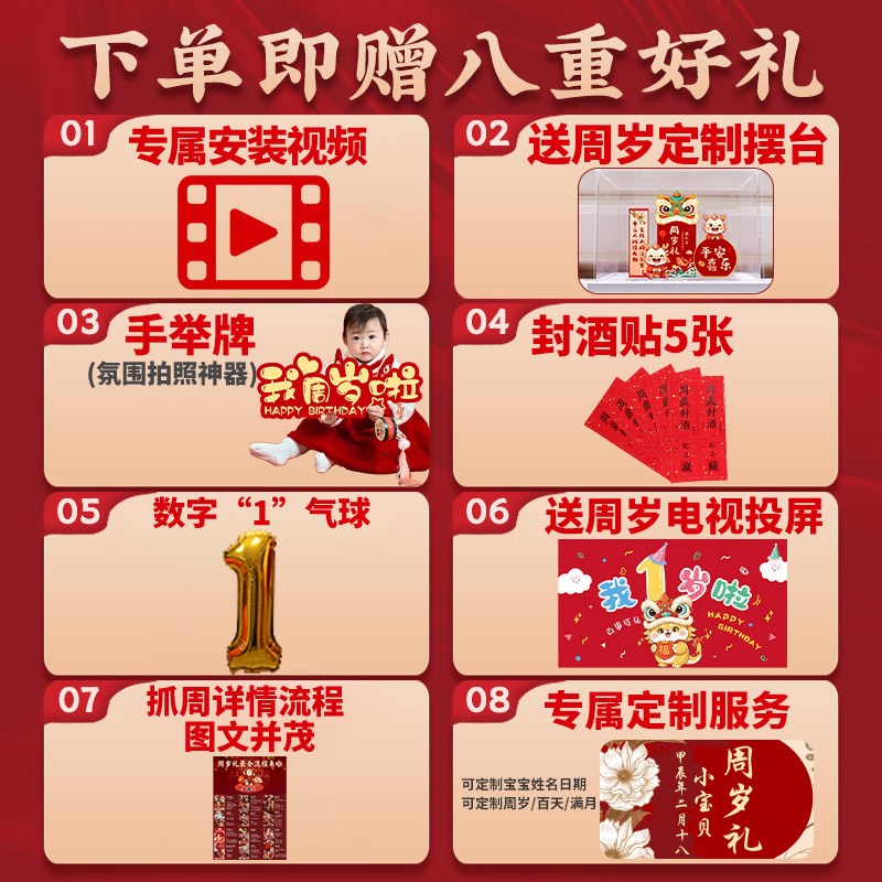 龙宝宝一周岁宴生日布置场景氛围感装饰抓周礼用品男童背景墙kt板