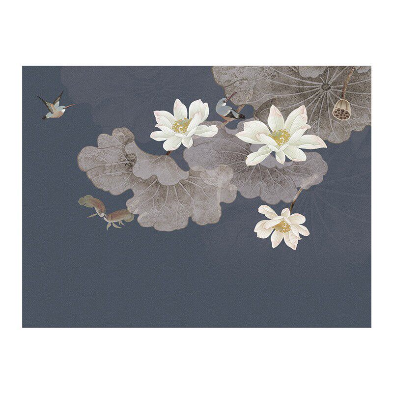 新中式卧室背景墙纸现代简约客厅壁画装饰壁布荷花电视墙无缝墙布