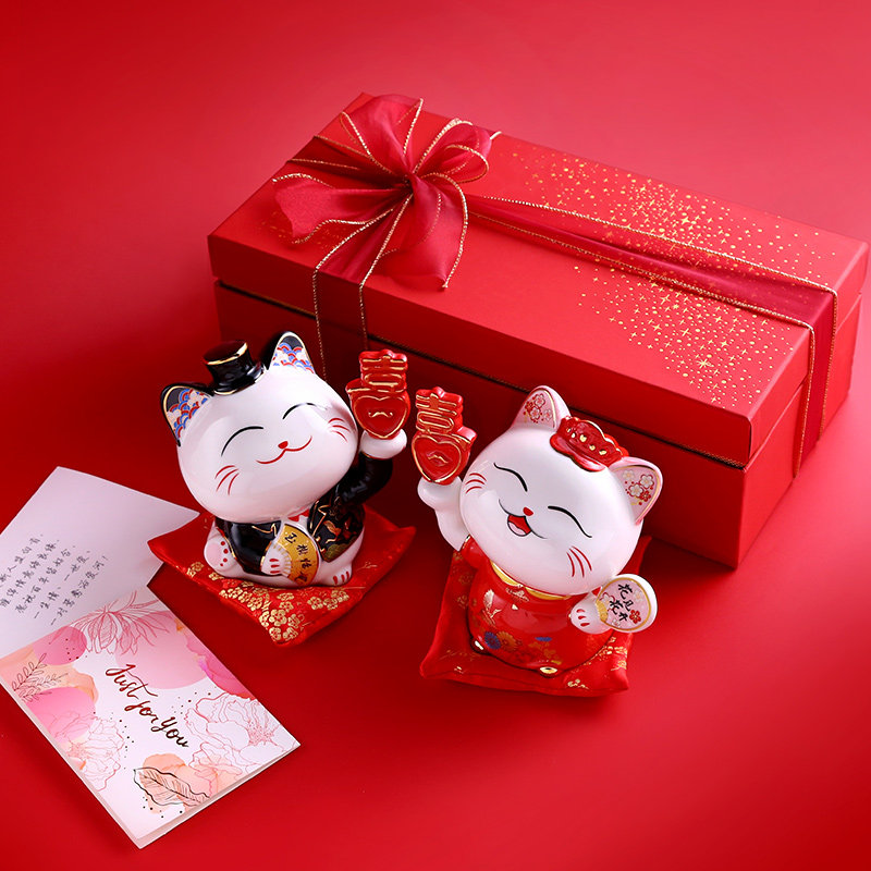 新婚礼品招财猫情侣摆件送新人闺蜜实用创意小众结婚礼物高档礼盒