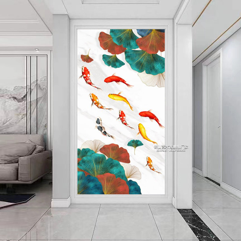 岩板玄关画瓷砖电视背景墙入户过道壁画微晶石大理石现代轻奢九鱼
