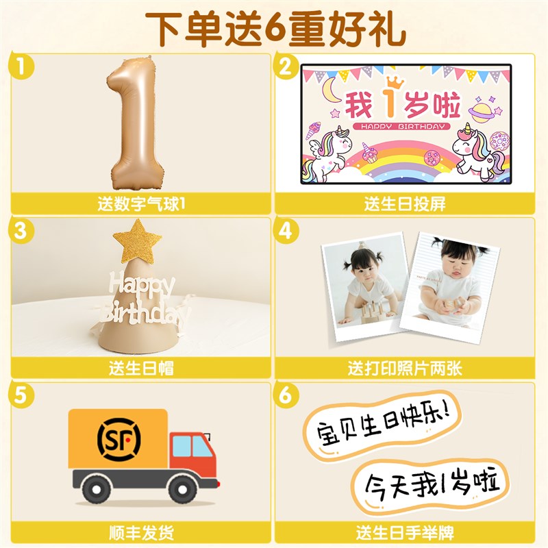 周岁礼生日布置装饰INS风kt板背景墙宝宝抓周用品家庭版场景套装