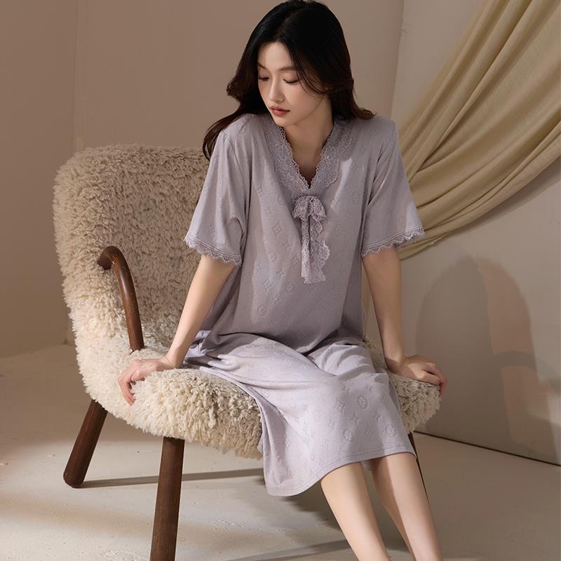 睡裙女夏季莫代尔棉短袖薄款夏天睡衣裙2026年新款妈妈孕妇连衣裙