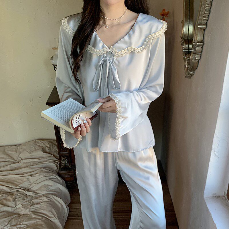 公主风睡衣女春夏款冰丝纯欲高级感长袖长裤套法式娃娃领家居服女