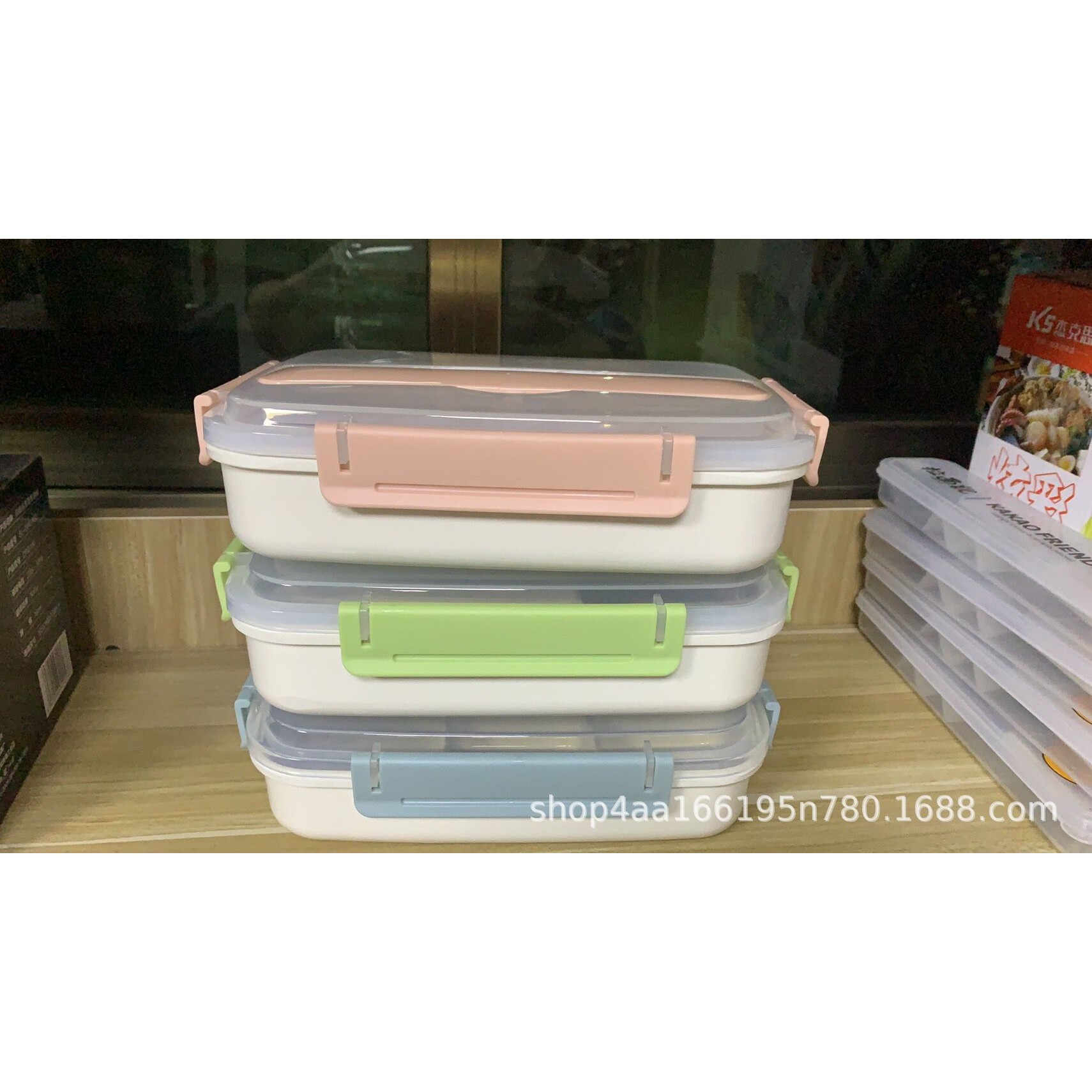 竹纤维仿瓷分格饭盒密胺学生餐盘环保可便当盒四格餐盒
