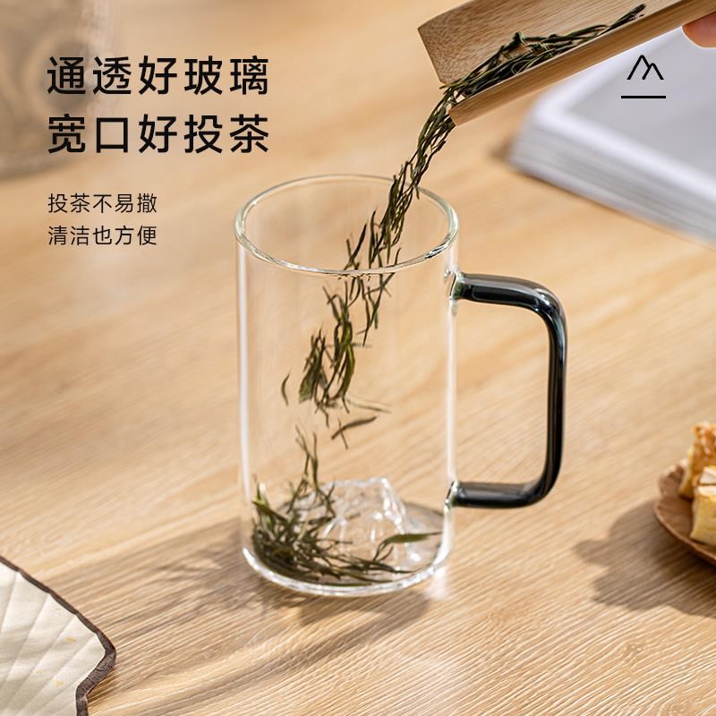 茶杯玻璃绿茶杯日式泡茶杯女y士个人专用喝水杯子耐高温带把手单