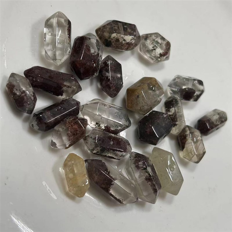 天然水晶绿幽灵红幽n灵双尖钻骨干随形不规则小碎石手串配件散珠